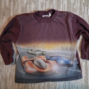 Molo Burgundy Long Sleeve Tee with Race Car Print Size 4